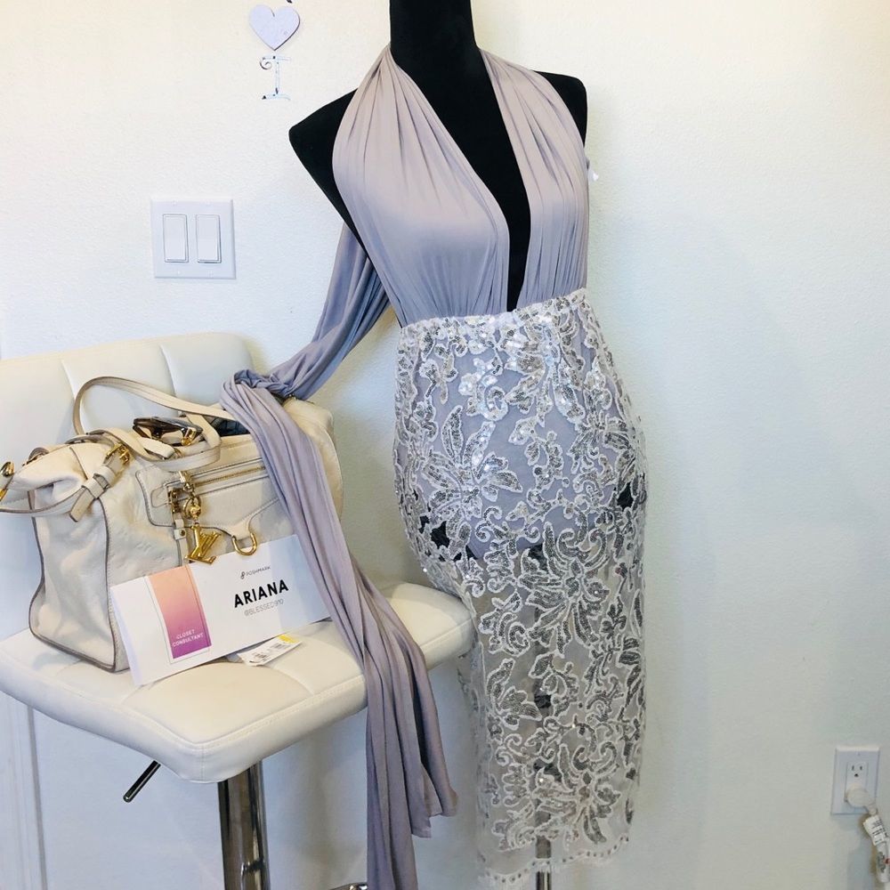 B-sharp sequin dress deep neckline